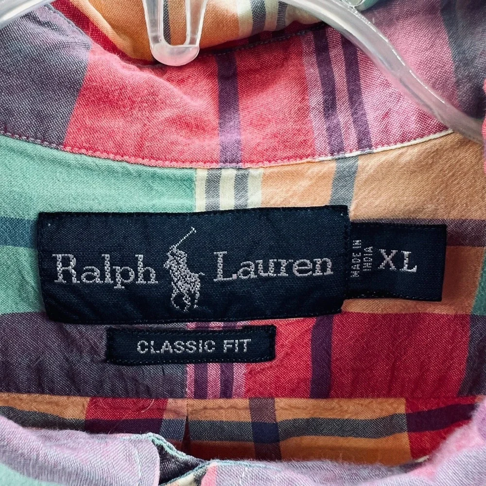 Ralph Lauren Mens Madras Plaid Shirt XL Multicolor Coastal Retro Preppy Heritage